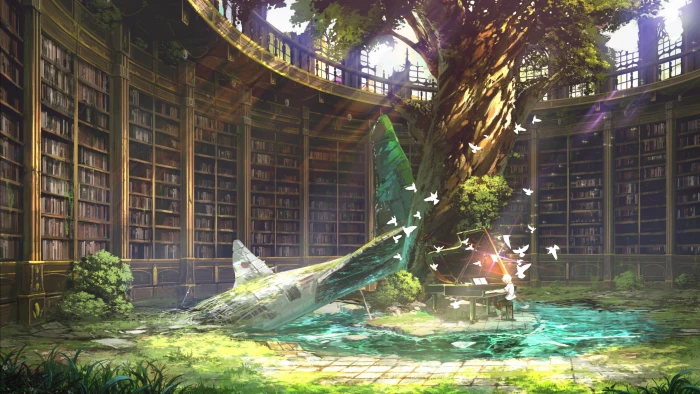 anime landscape library nature 2k 4k