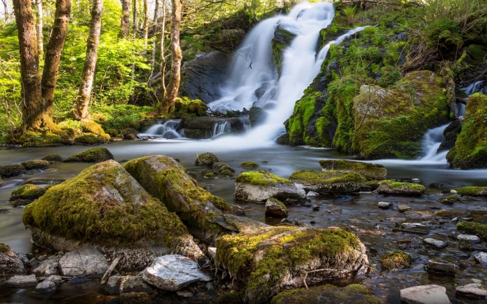 Beautiful Waterfall Fana Kulturpark Norway Rocks Trees Bushes Green Moss Landscape Nature Hd Wallpapers For Desktop Mobile Phones And Laptop 2k 4k