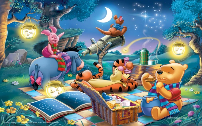 Disney Picture Winnie The Pooh And Friends Lantern Telescope Picnic Computer Desktop Wallpaper Hd 2k 4k