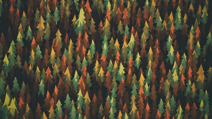 green and brown pine trees illustration field of artwork 2k 4k