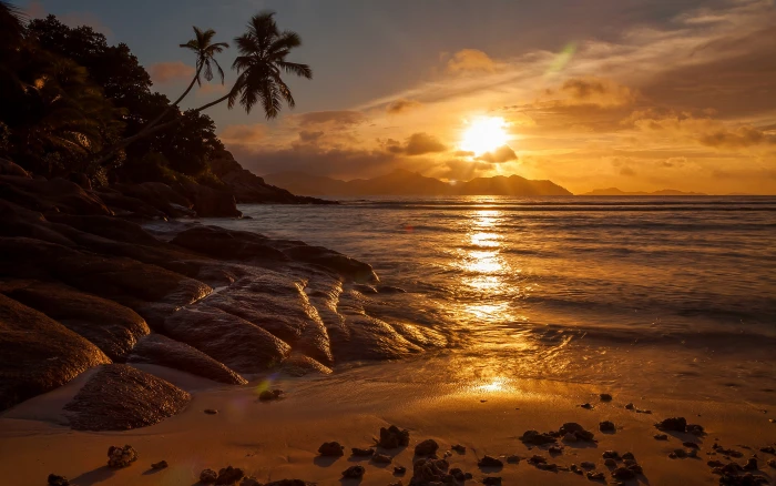 La Digue Island In The Seychelles Paradise Beach Gold Sunset Ultra Hd Wallpapers For Desktop Mobile Phones And Laptop 2k 4k