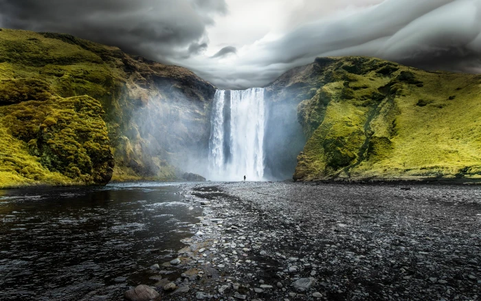 landscape nature Iceland waterfall Skogafoss Waterfalls 2k