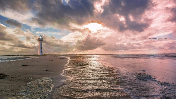 lighthouse sea sky shore cloud horizon ocean water coast 2k 4k