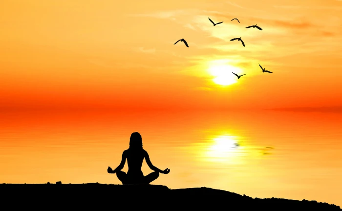 meditating woman silhouette nature dawn meditation people 2k 4k 5k 8k