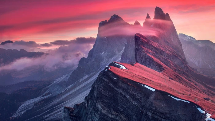 mount scenery pink sky alps national park unesco world heritage 2k 4k
