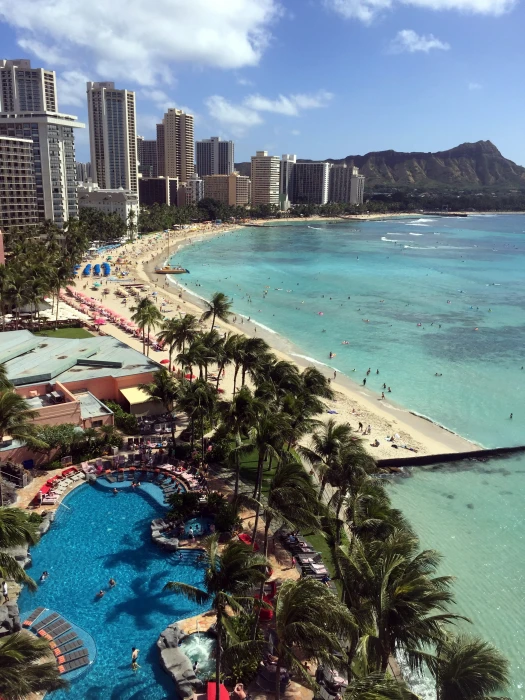 people at the beach near city waikiki hawaii diamond head 2k