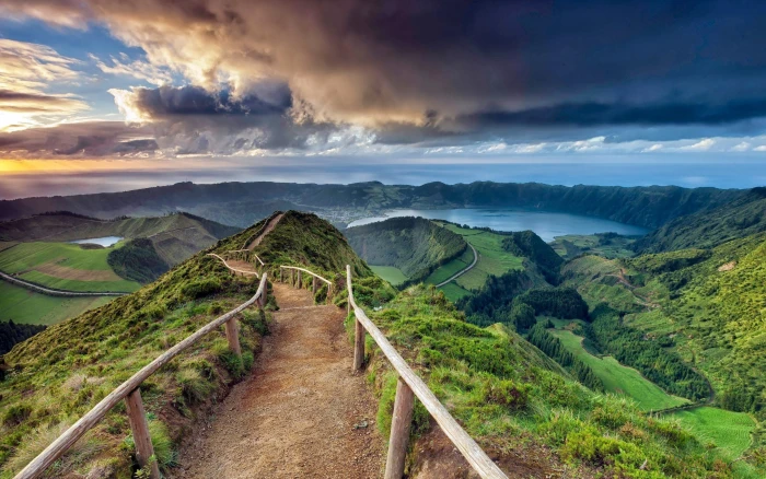photography landscape nature path water lake sea Azores 2k
