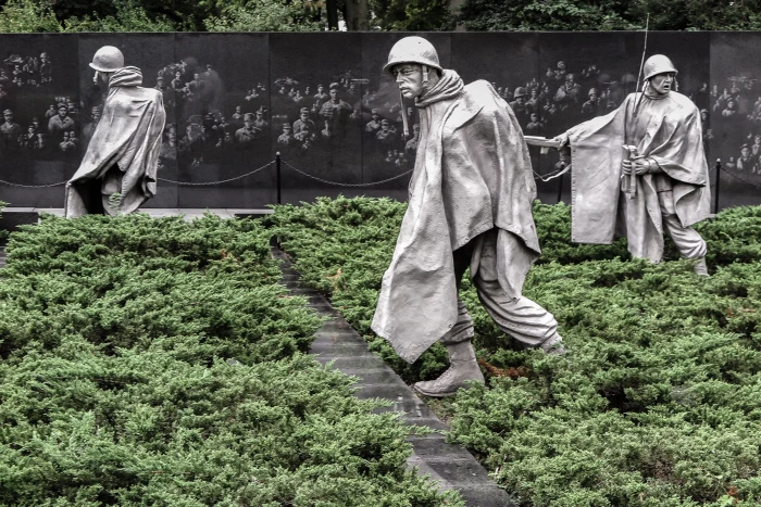 Statues of soldiers at the Korean War Memorial National Mall Washington DC 2k