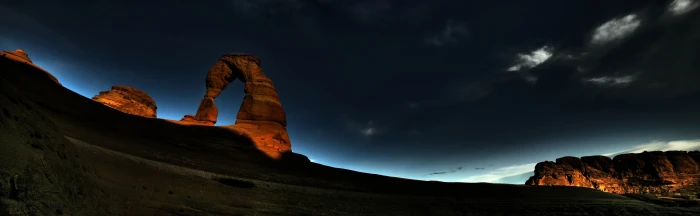 Arch Rock Night National Park Utah Nature Landscape Panoramic 2k 4k 5k 8k