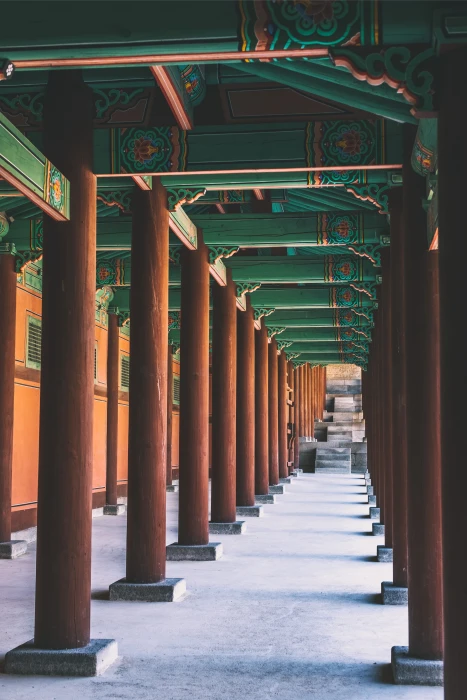 brown wooden post temple with green roof photo during daytime 2k
