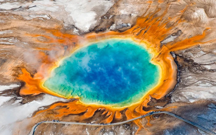 Geyser Basin Yellowstone National Park Wyoming Usa Nature Landscape View From The Air Hd Wallpapers For Desktop Mobile Phones And Laptop 2k 4k