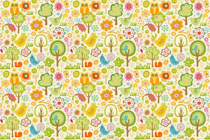 nature doodle art trees birds owl children pattern multi colored 2k