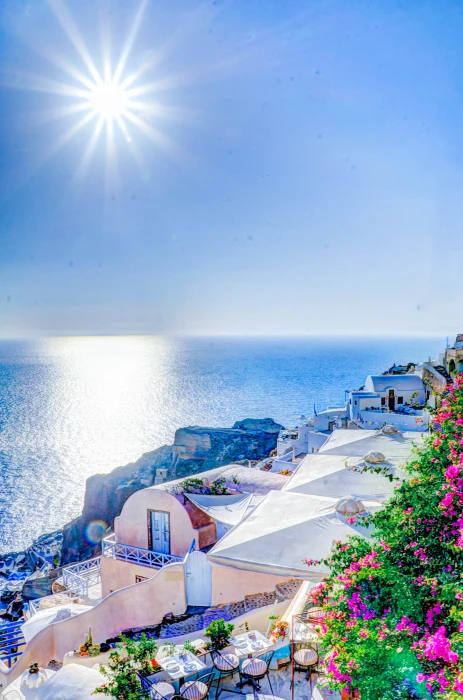 top view of Santorini Greece oia summer island sea aegean 2k