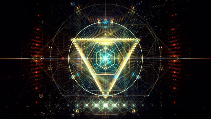 yellow and blue triangle wallpaper abstract digital art illuminated 2k 4k