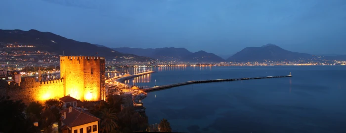 alanya night beach city blue turkey turquoise coast antalya 2k 4k 5k 8k
