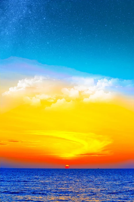 blue sea under white and orange sky during sunset digital wallpaper beach horizon 2k 4k