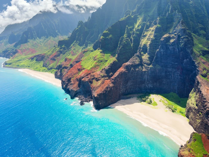 Hawaii landscape nature beach mountain sea areal photography 2k