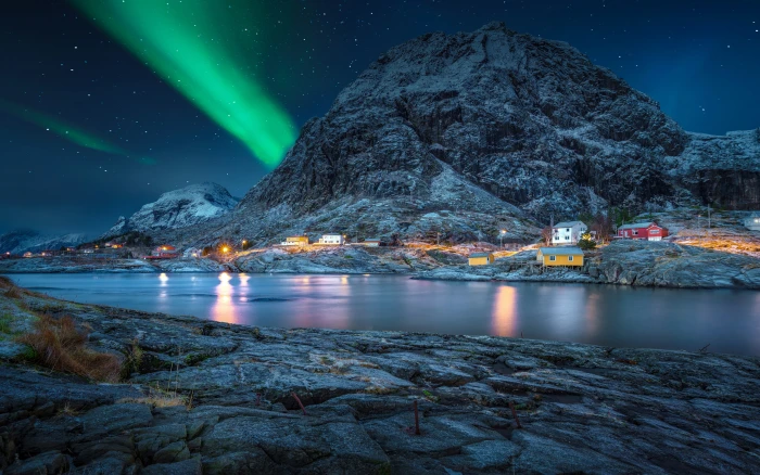 Lofoten Norway Polar Night Green Light Star Sky Landscape Desktop Hd Wallpaper For Mobile Phones Tablet And Pc 2k 4k