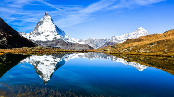 mountain lake landscape panorama matterhorn zermatt switzerland 2k 4k 5k