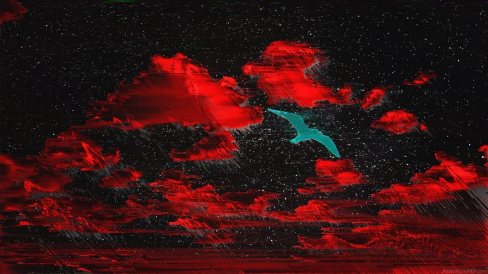 red and black abstract painting glitch art night sky animal 2k 4k