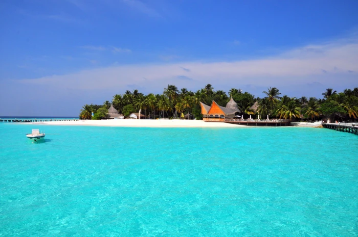 seashore and canoe boats maldives tropical beach island vacations 2k 4k