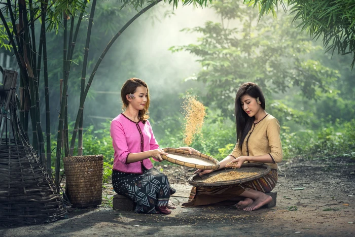two woman sitting on stones holding basket sweet white mature vintage 2k 4k 5k