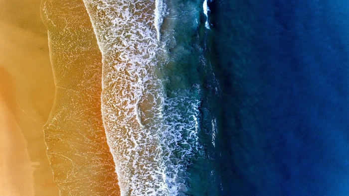 wave sea water foam aerial view photography sandy beach 2k 4k