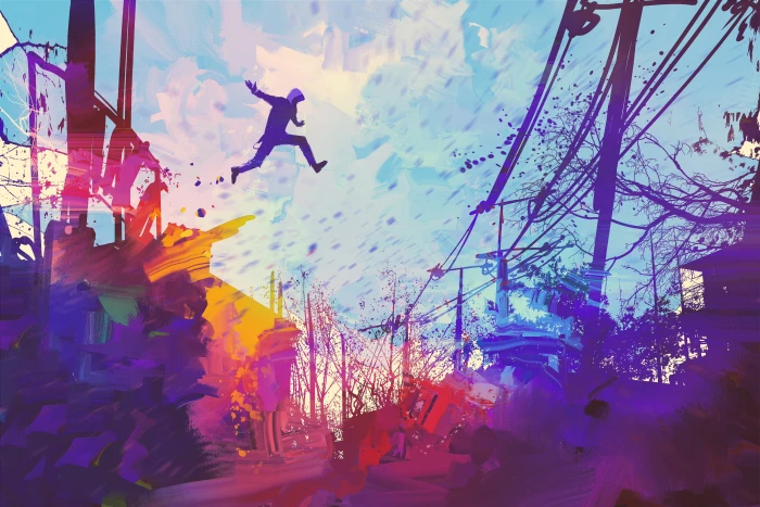 digital art city men parkour abstract colorful 2k 4k 5k