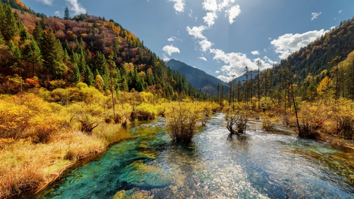 Jiuzhaigou Park China Nature Autumn Mountains Forest Rivers Picture For Desktop Pc Tablet Mobile Phones 2k 4k