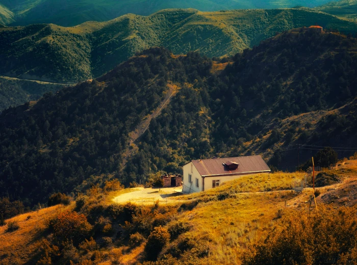 Karabakh Armenia white concrete house and mountains Nature 2k 4k