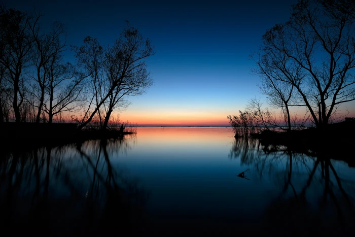 lake with trees during golden hour Early Winter Twilight Canon EOS 2k 4k 5k
