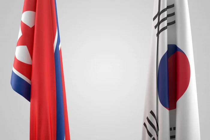 two North and South Korea flags conflict country crisis diplomacy 2k 4k 5k