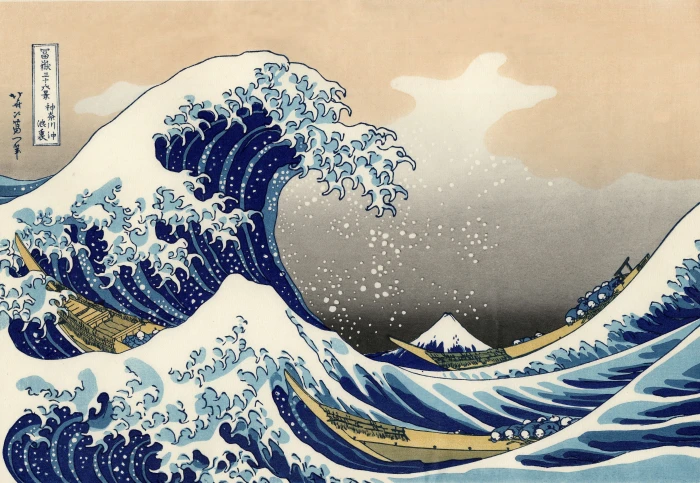 water waves illustration The Great Wave off Kanagawa painting 2k 4k