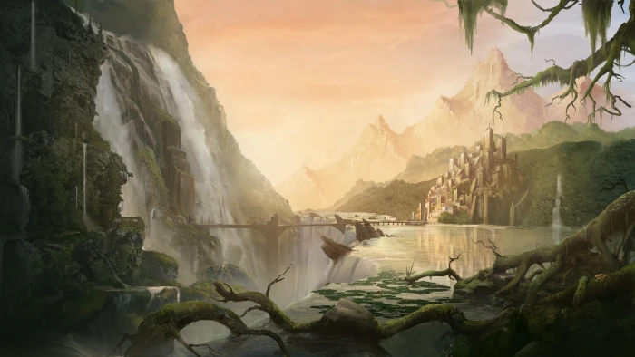 waterfall fantasy art painting matte paint landscape 2k 4k 5k 8k