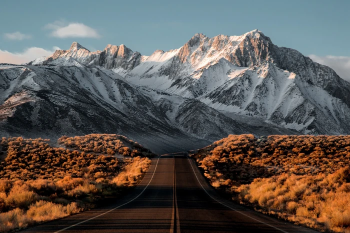 black concrete road glacier mountains nature water snow landscape 2k 4k 5k