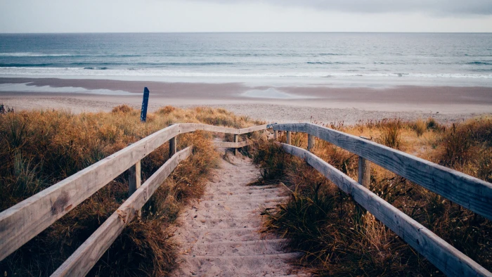 beach nature water waves sea fence sand land horizon 2k 4k 5k