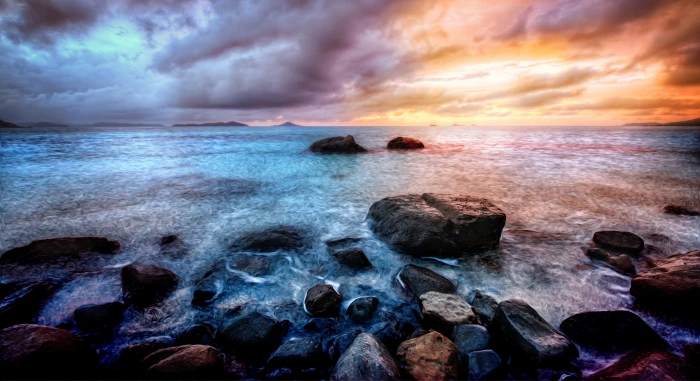 landscape painting of beach side Instagram Photo sea sunset 2k 4k 5k 8k