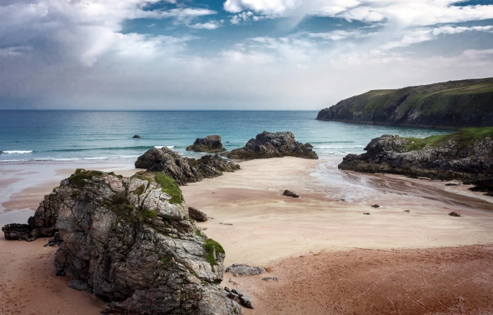 seashore landscape Beach Bay Durness Scotland rocks sand 2k 4k 5k