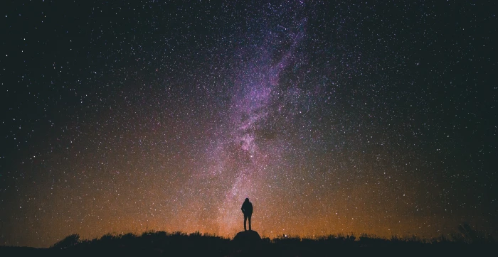 silhouette of man standing stars galaxy space night dark 2k 4k 5k