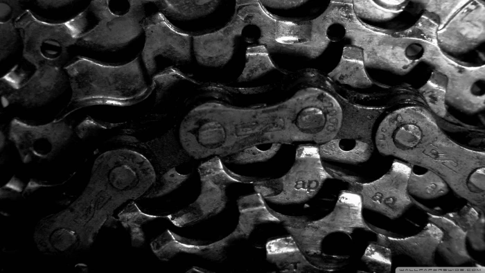 gray bike sprocket steel chain monochrome black background 2k