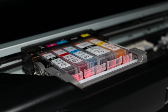 macro shot photography of ink cartridges cmyk printer colors 2k 4k 5k