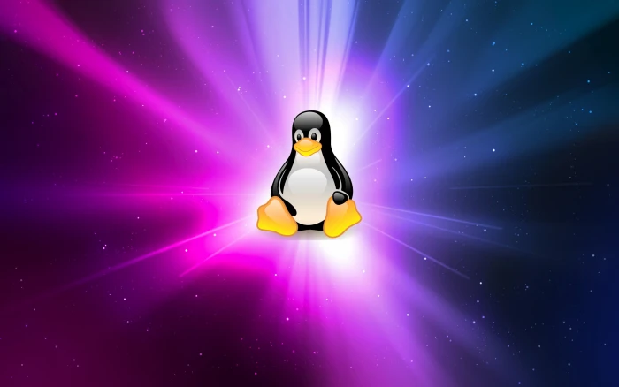 penguin illustration Linux GNU Tux purple blue illuminated 2k