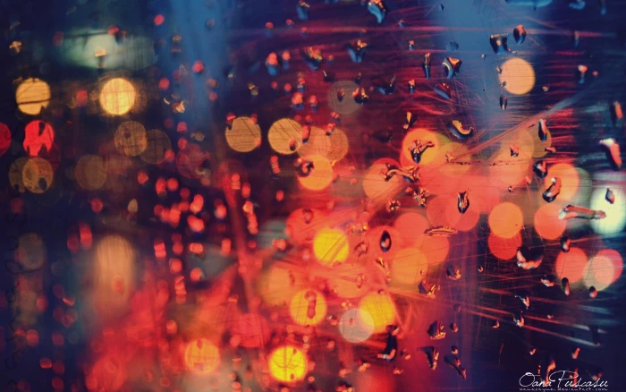 orange bokeh lights photography water on glass drops 2k