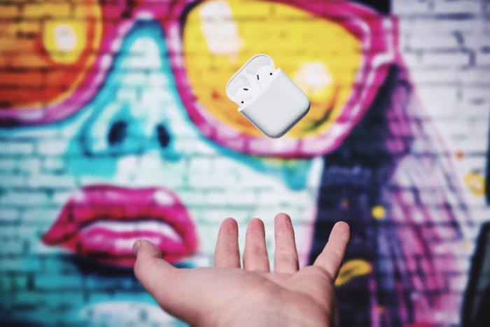 airpods hand graffiti wall street tech dope bokeh apple 2k 4k