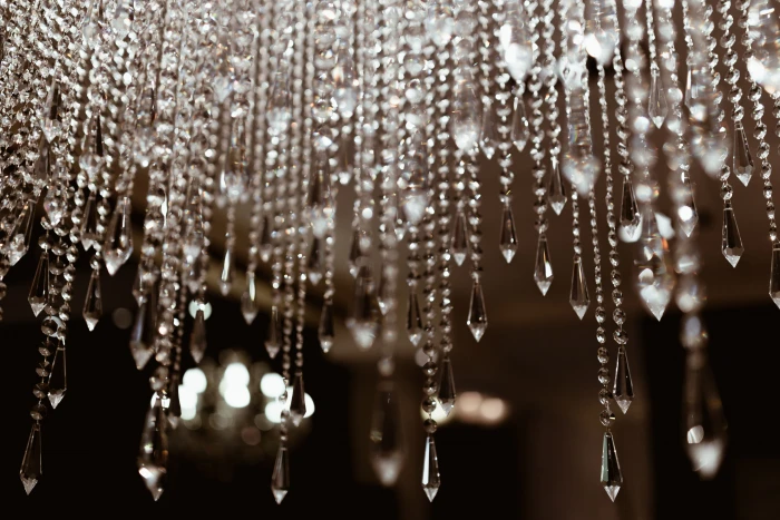 Close up of crystal chandelier abstract detail background 2k 4k 5k