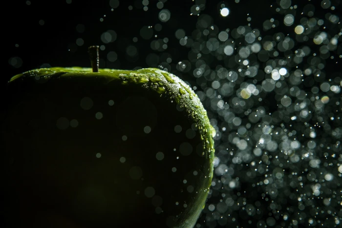 green apple fruit apples macro water bokeh freshness drop 2k