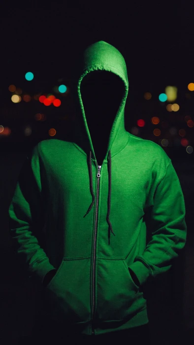 green full zip hoodie jacket man faceless bokeh horror anonymous 2k
