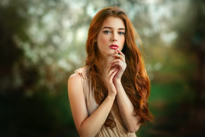 Olga Boyko portrait redhead women outdoors long hair face 2k