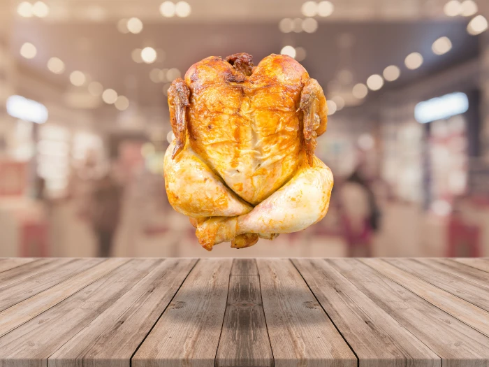selective focus photo of roasted chicken with bokeh effect background 2k 4k 5k