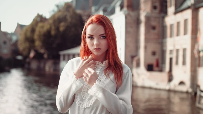 women s white floral long sleeved dress woman wearing shirt posing for photo 2k